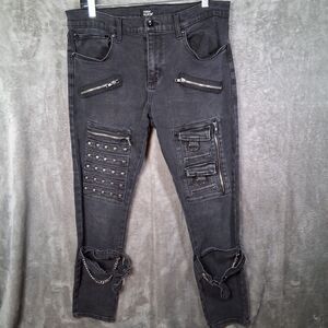 Social Collision Black Strappy Chain Pocket Stinger Jeans Mens 36x32 Gothic